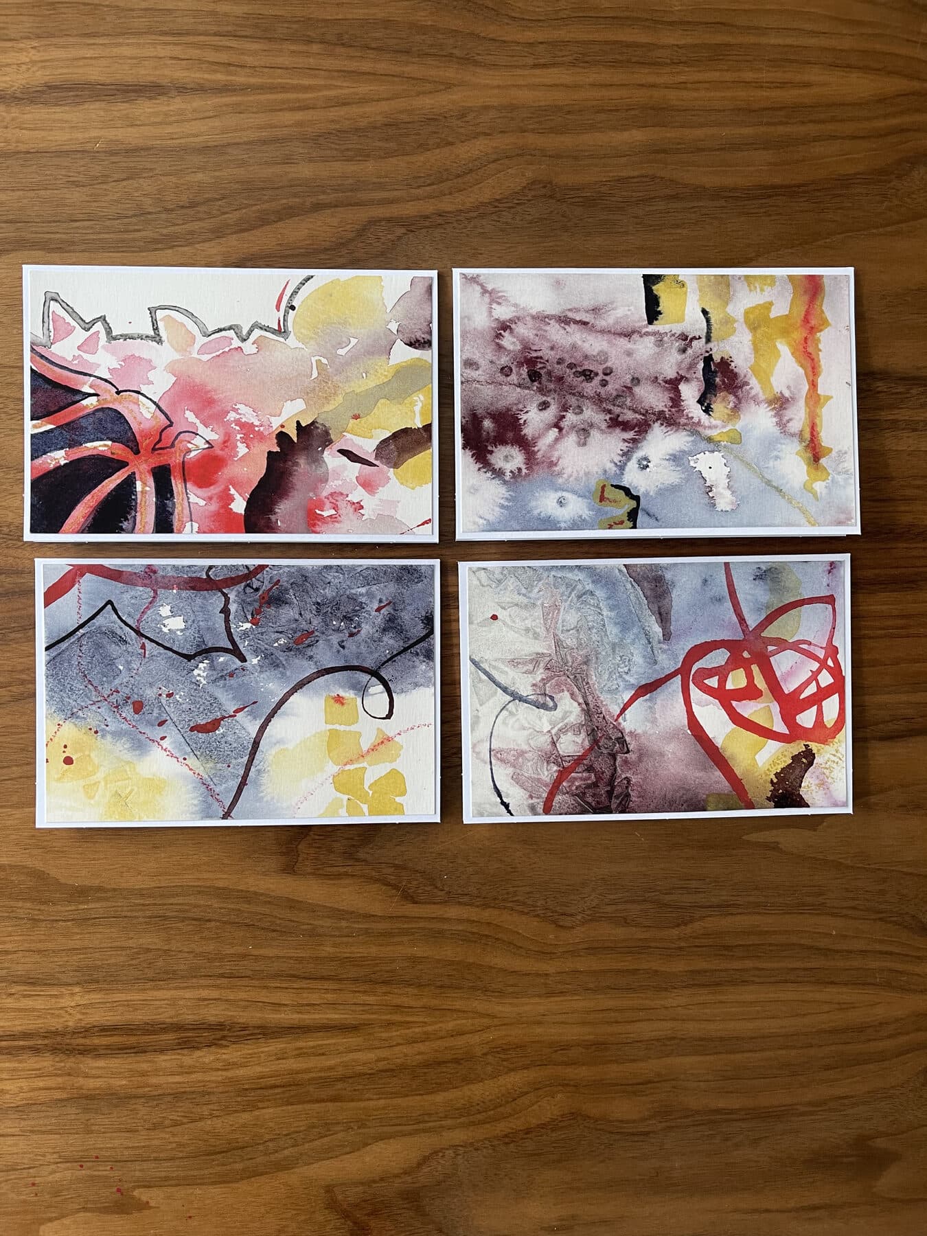 Abstract red cards, a set of watercolor greeting cards