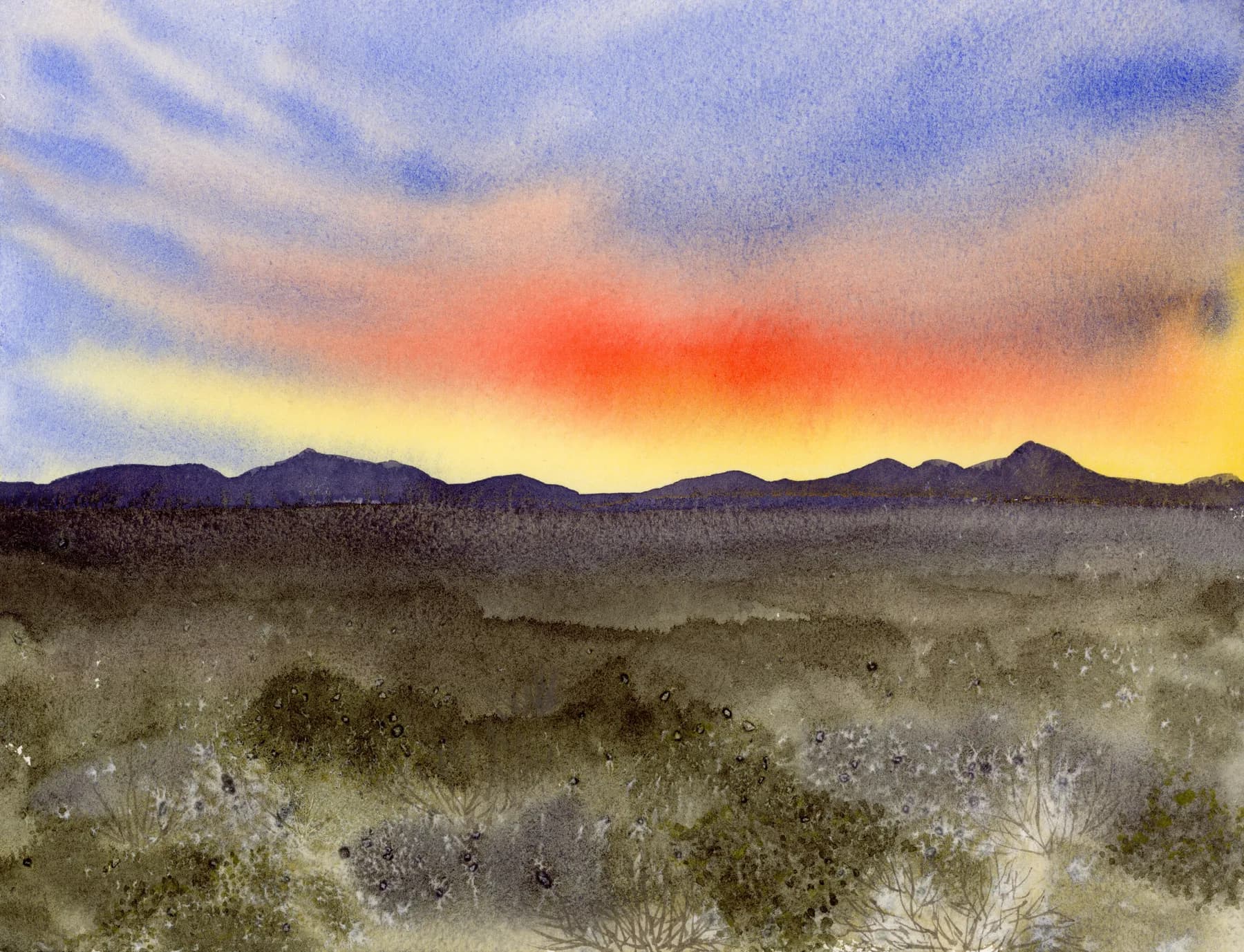 Watercolor painting of Bend Sunset