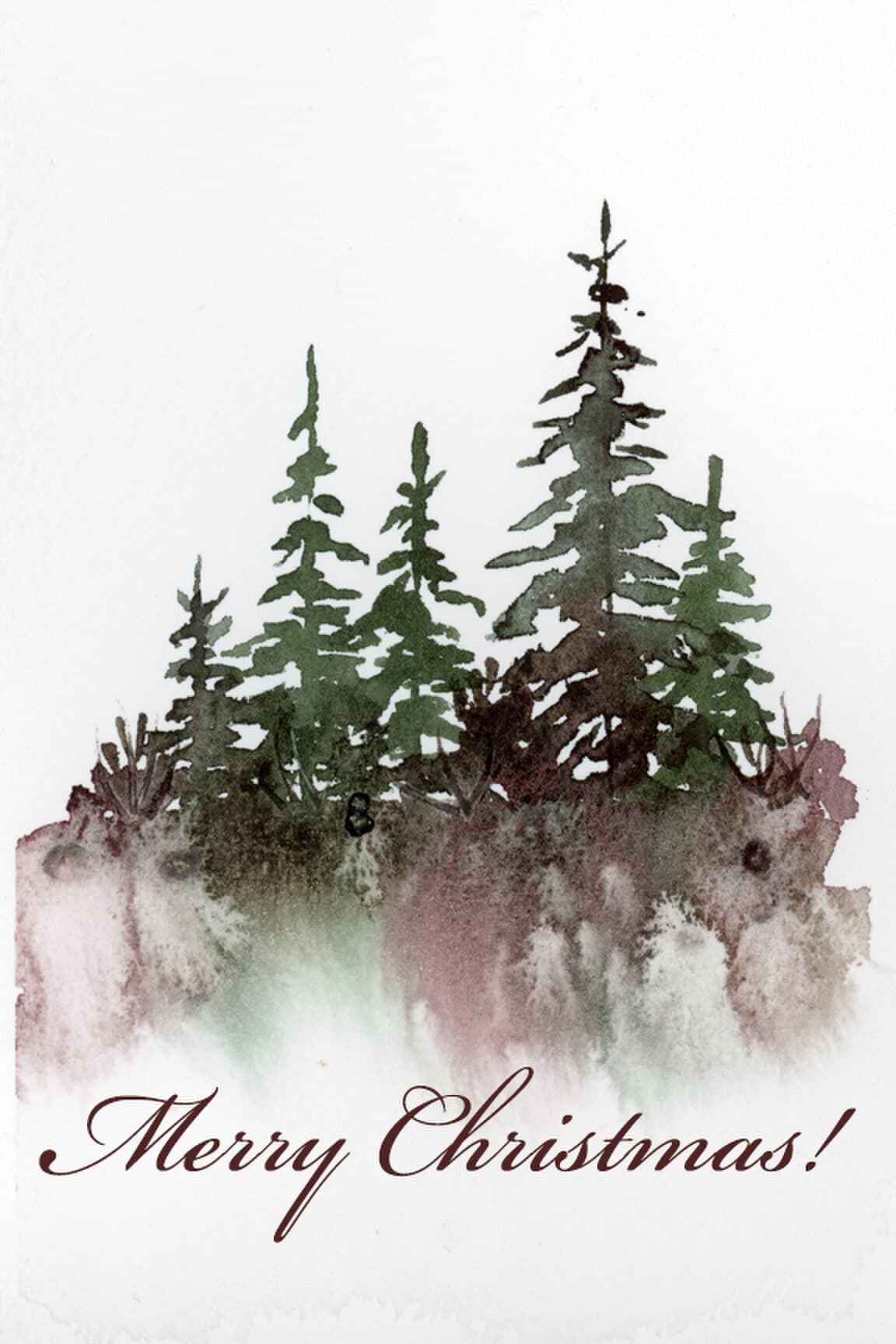 Watercolor painting of Christmas Tree Card portrait