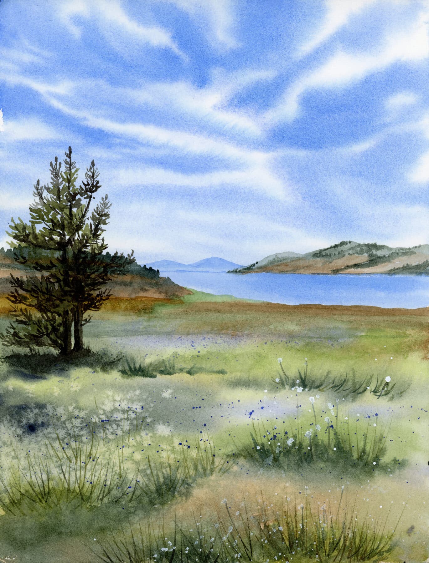 Watercolor painting of Columbia River Gorge 2