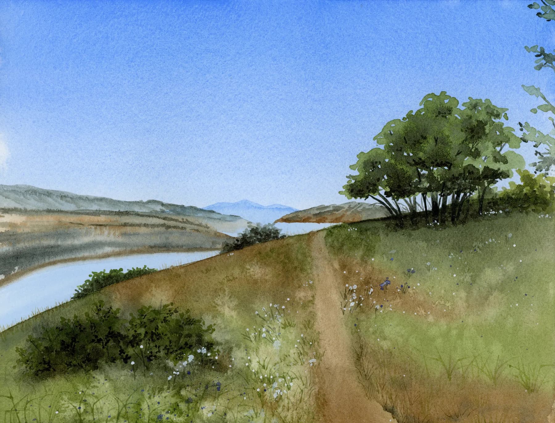 Watercolor painting of Columbia River Gorge