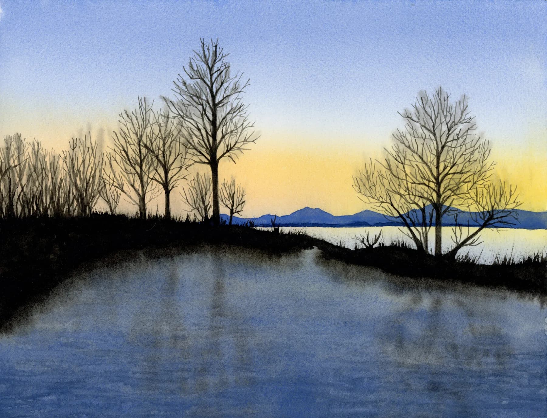 Watercolor painting of Golden Gardens Sunset