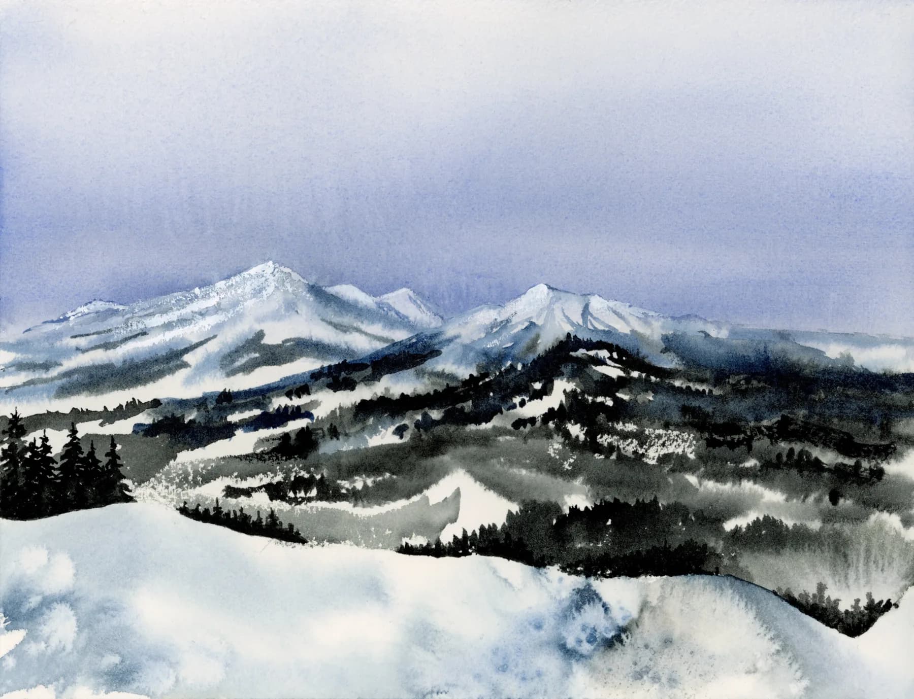 Watercolor painting of Mt. Bachelor Ski Resort