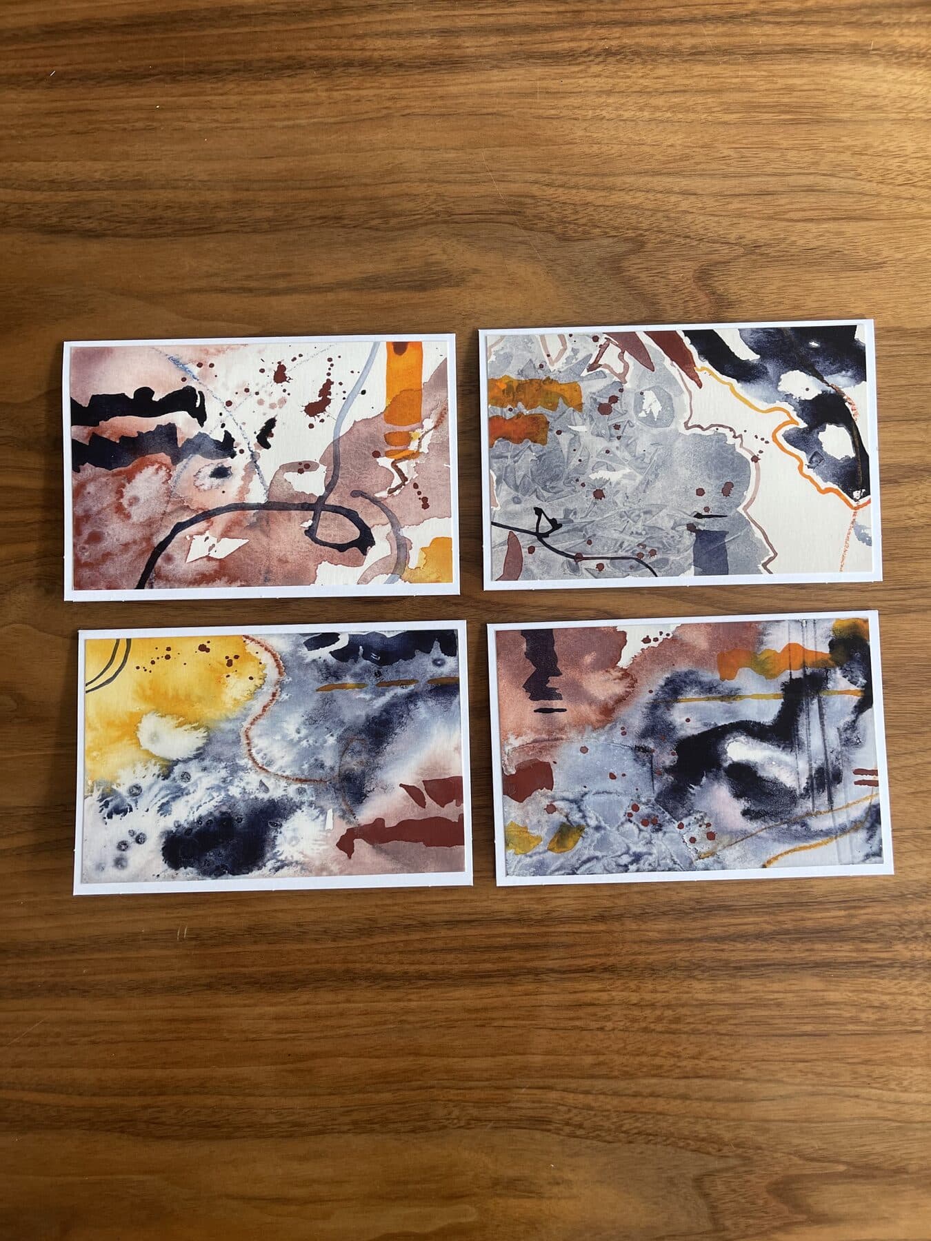 Orange Abstract Cards, a set of watercolor greeting cards