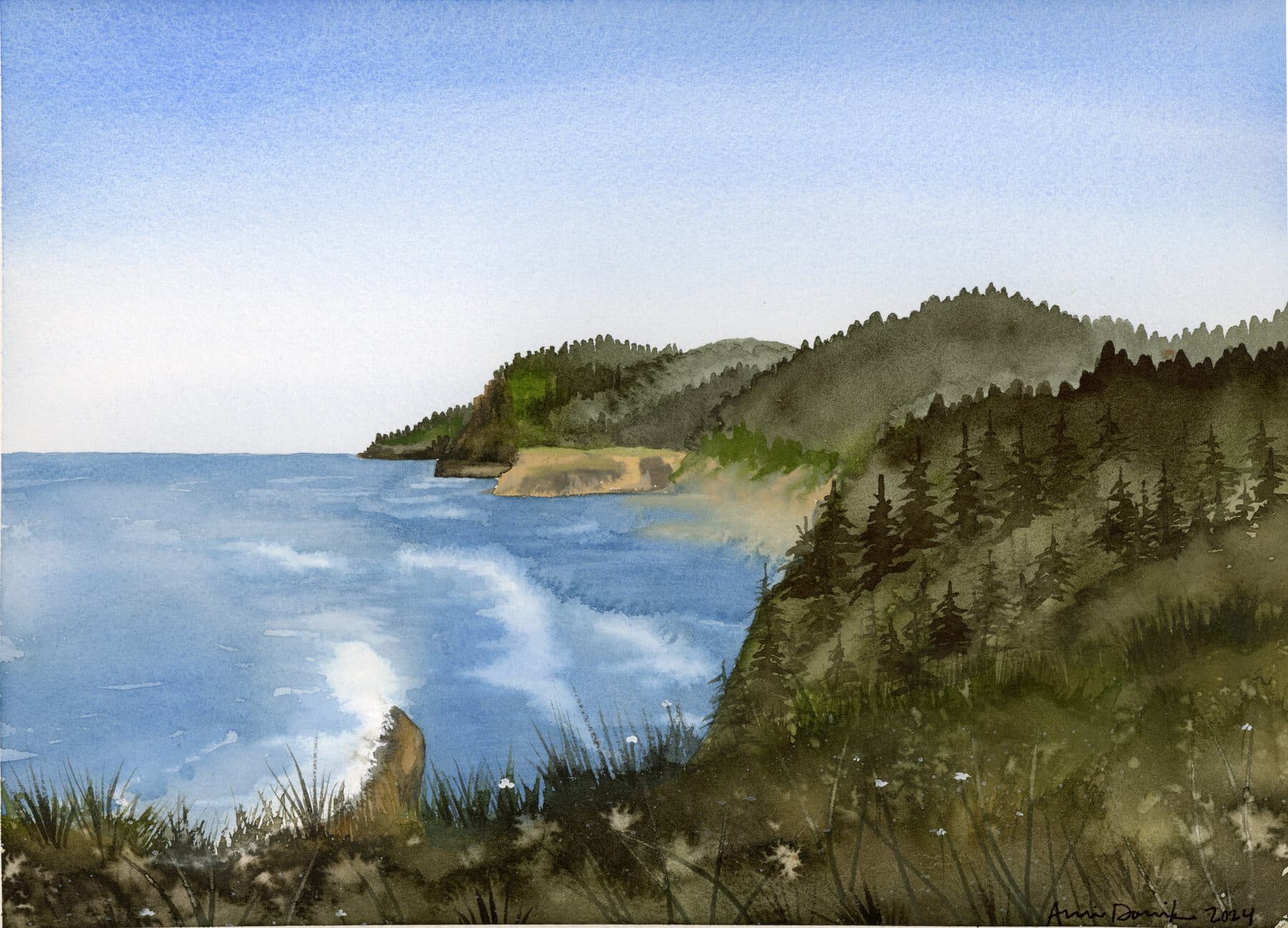 Watercolor painting of Oregon Coast 1