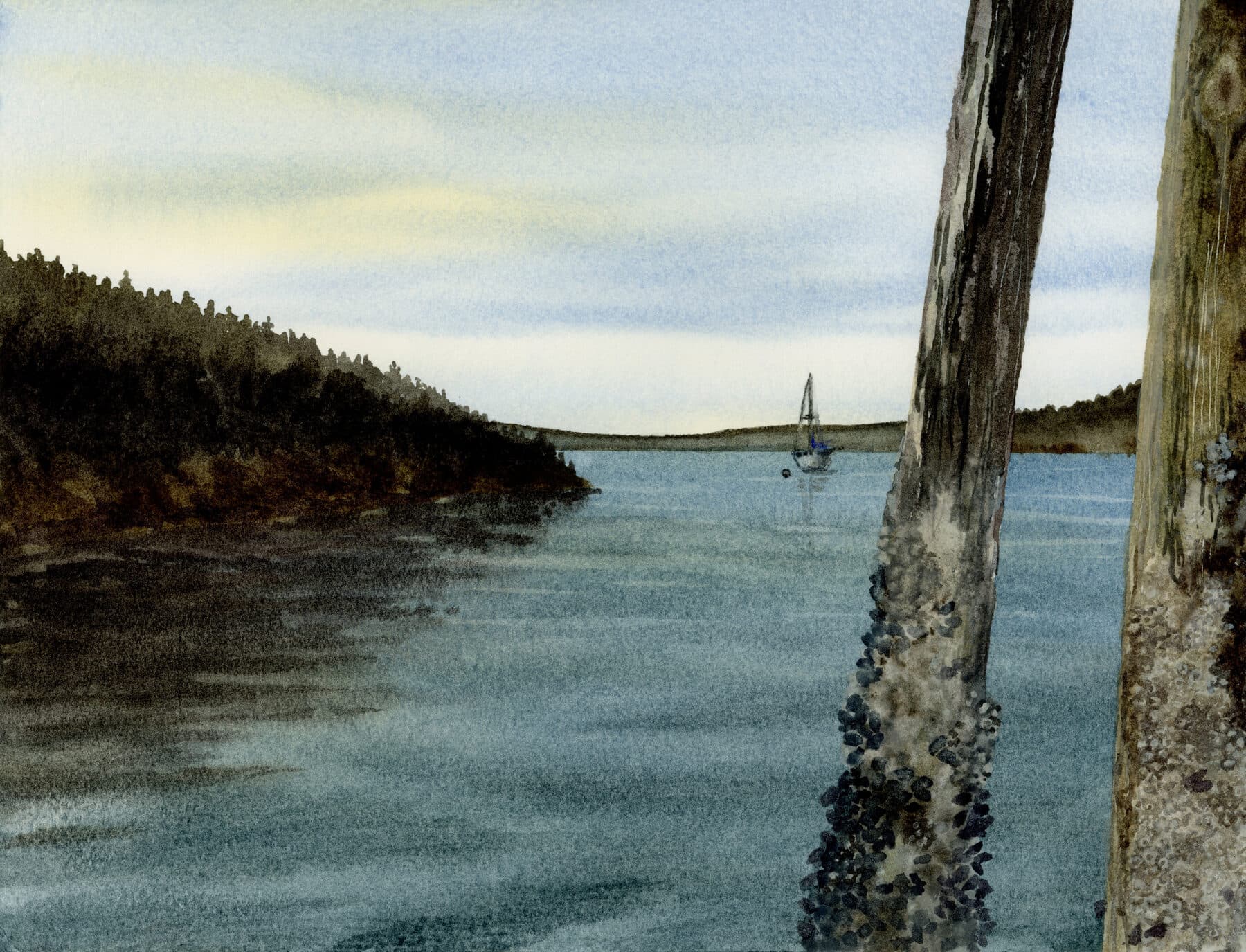 Watercolor painting of San Juans Sail Boat