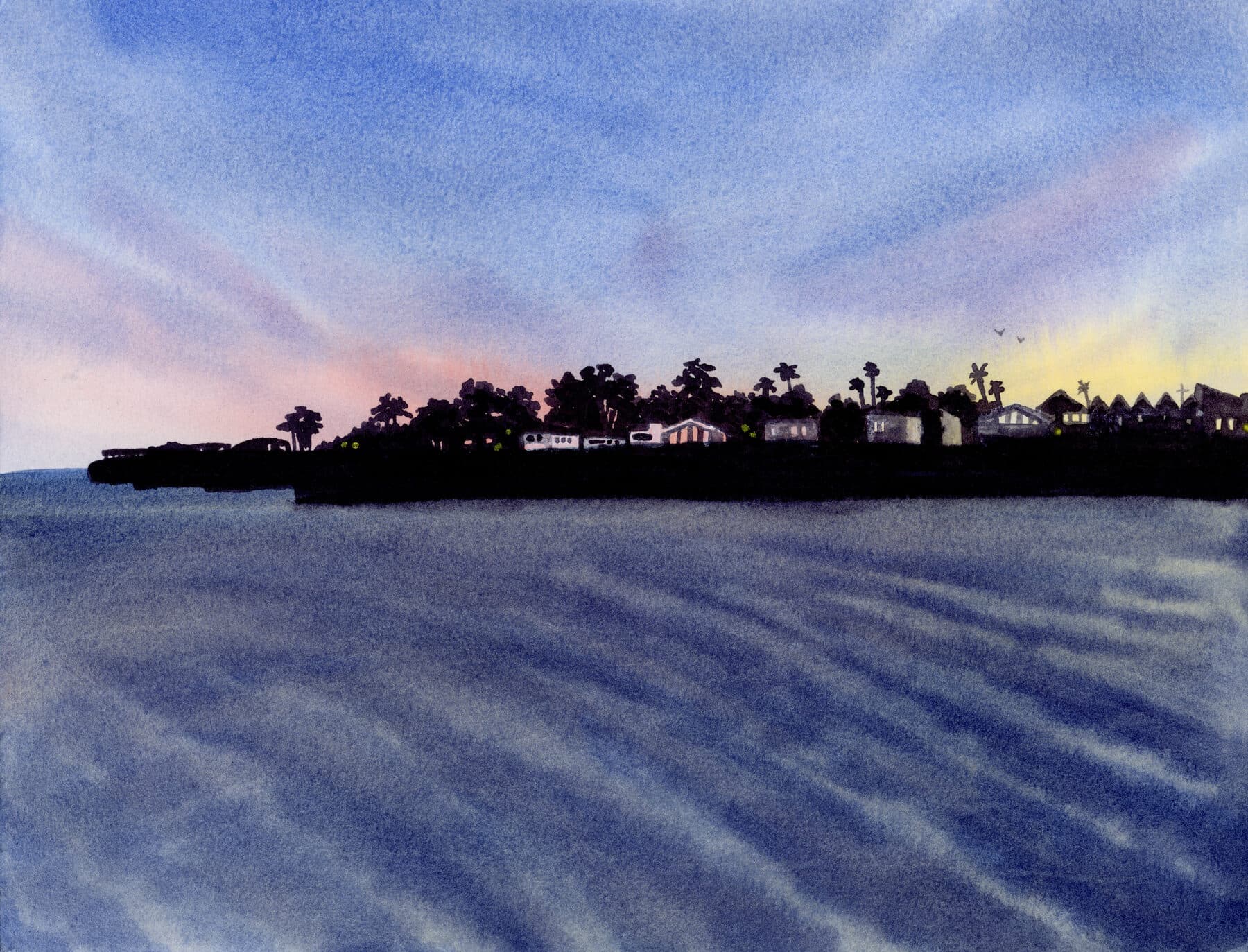 Watercolor painting of Santa Cruz Sunset