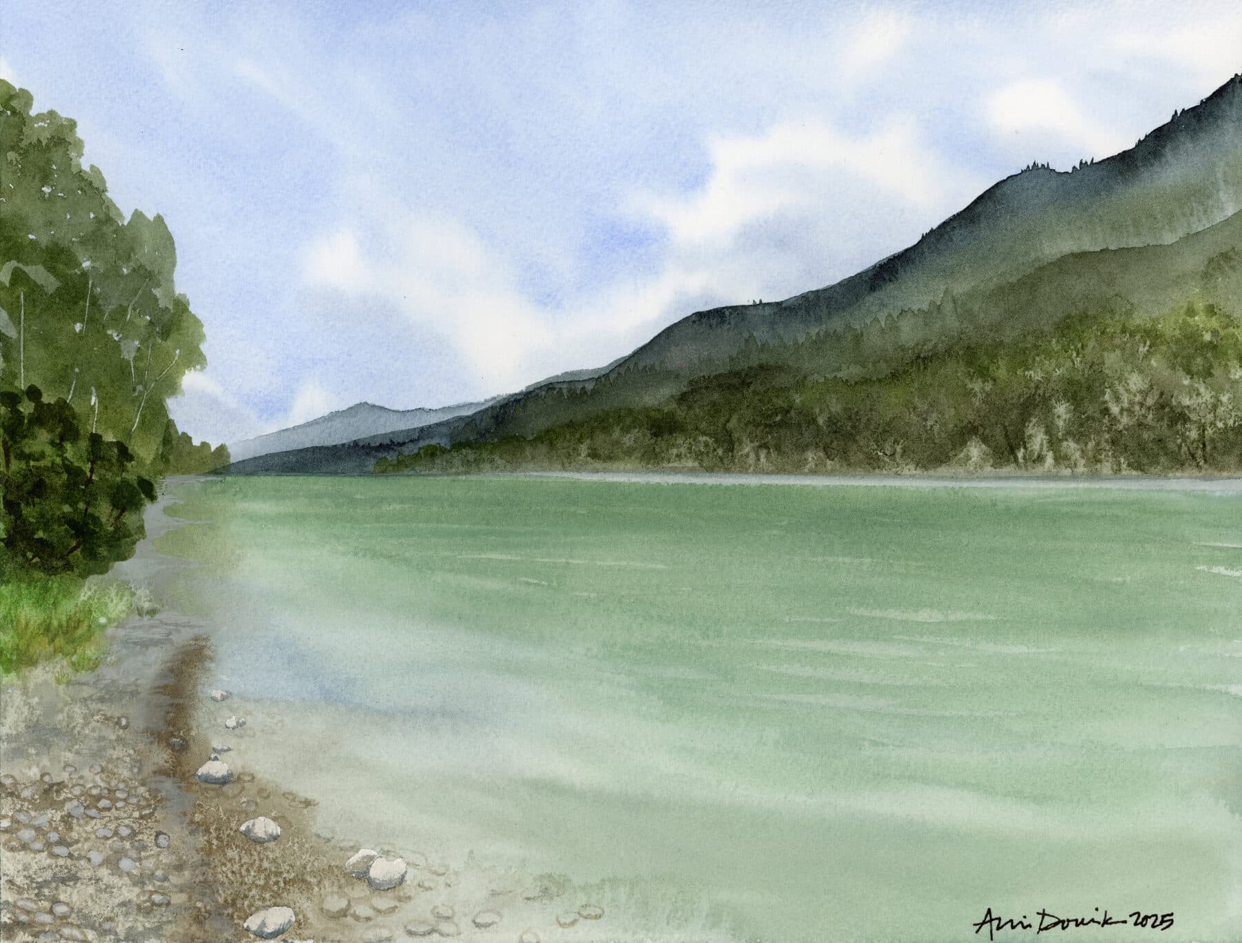 Watercolor painting of Skagit River 2