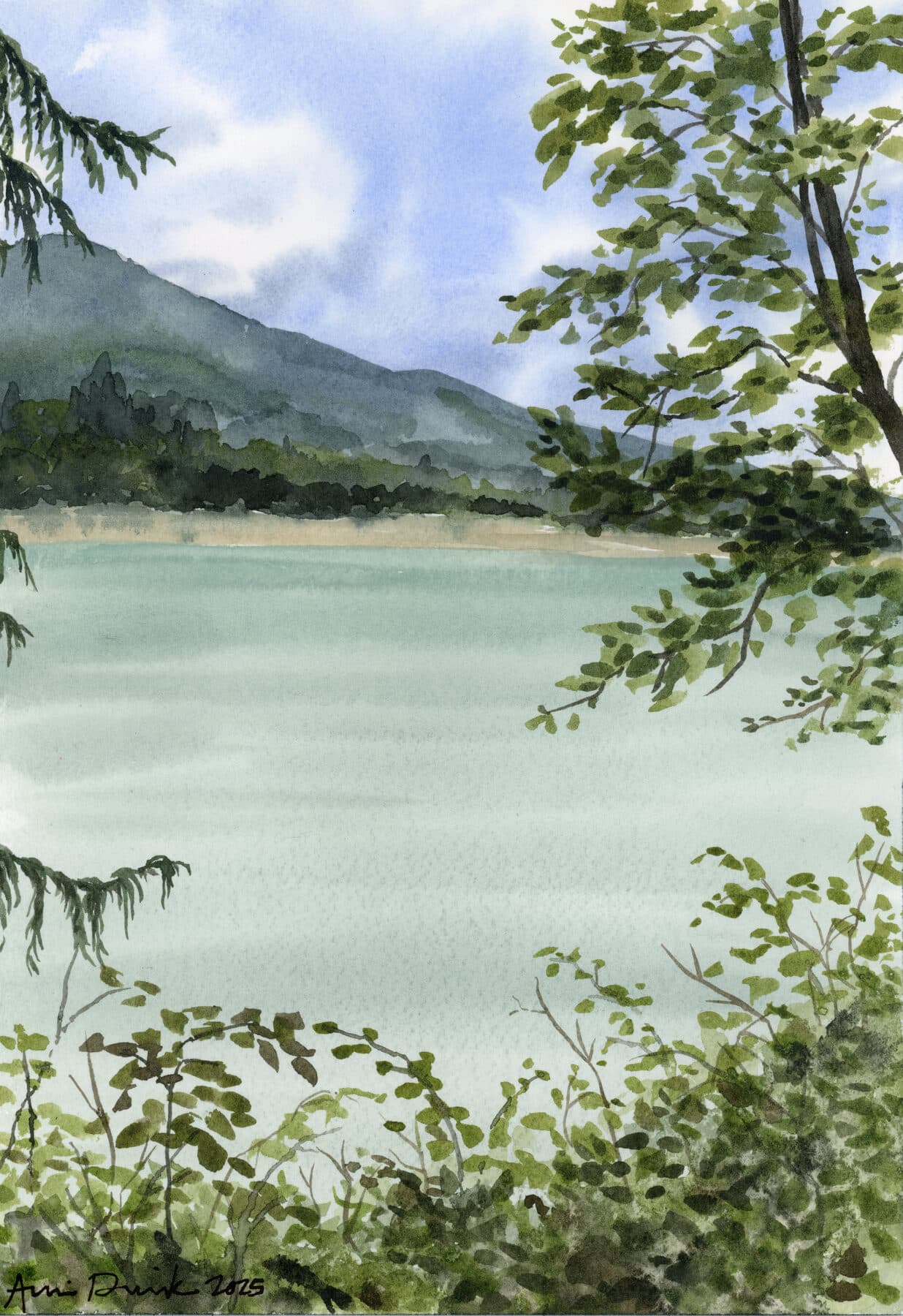 Watercolor painting of Skagit River 3