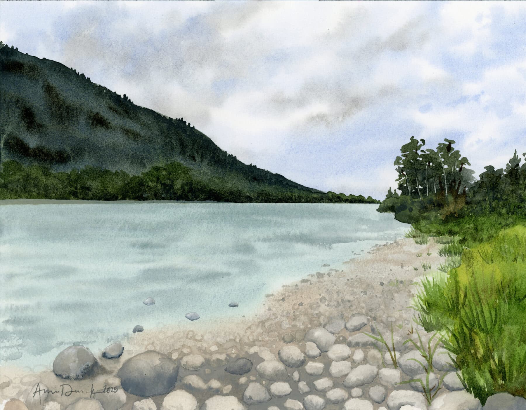 Watercolor painting of Skagit River 4