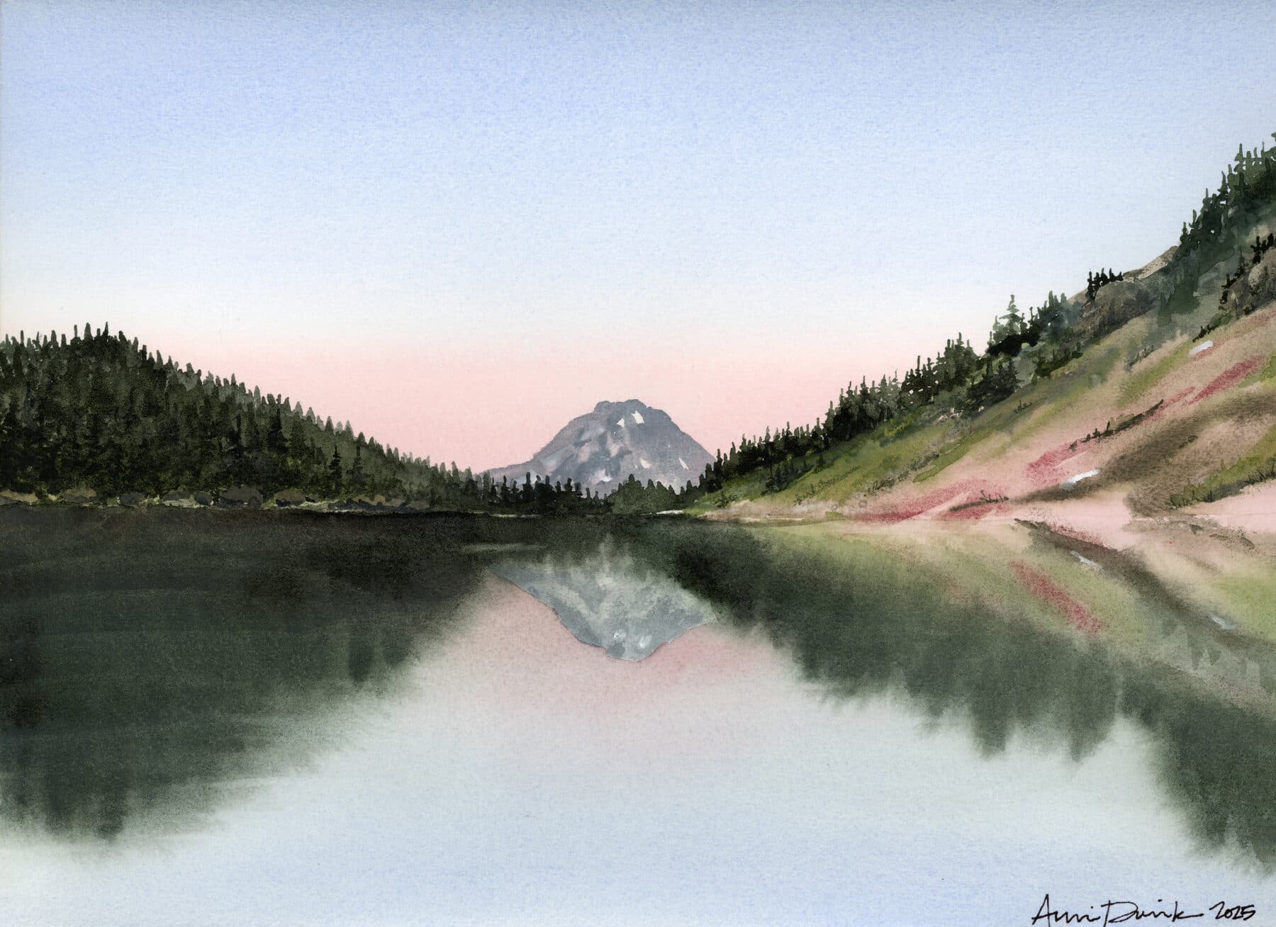 Watercolor painting of Twin Lakes