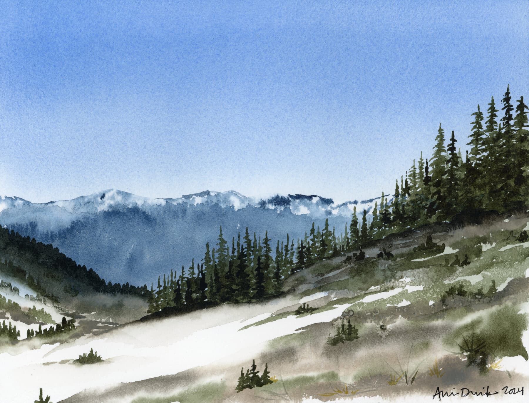 Watercolor painting of Whistler