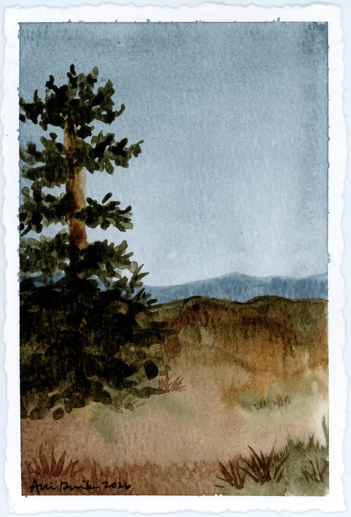Winthrop, an original watercolor landscape on deckle-edged paper