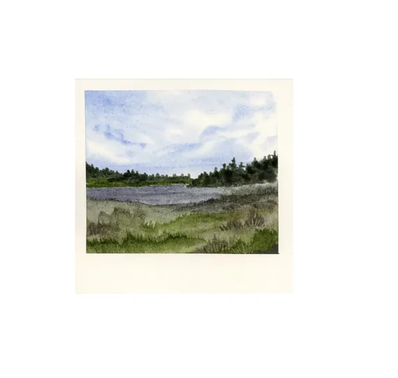 Original Watercolor Landscape 4x4 "Polaroid"- California