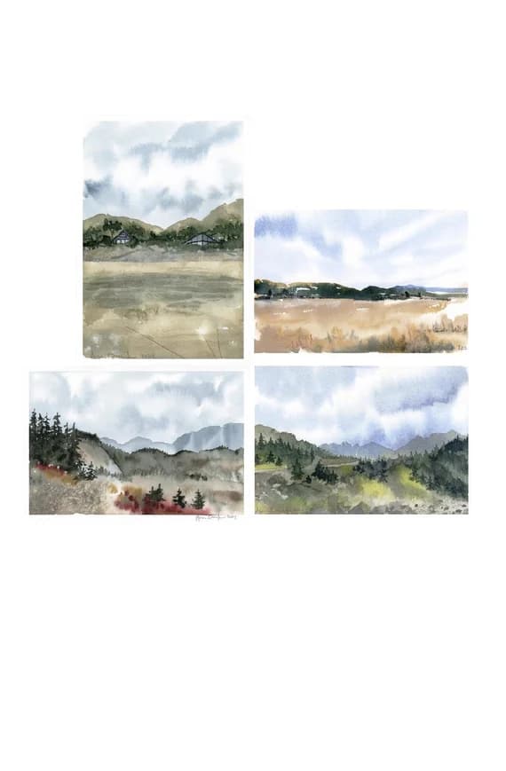 Watercolor Landscape Cards- Set of 4